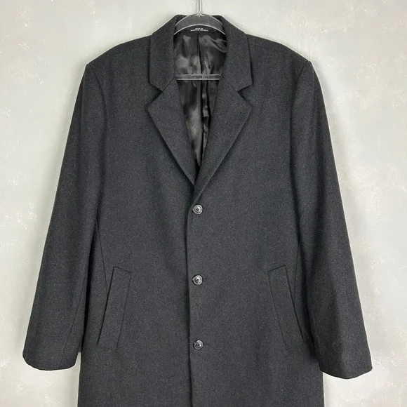 London Fog men's size 42L wool blend long coat dark gray lined - Picture 2 of 16
